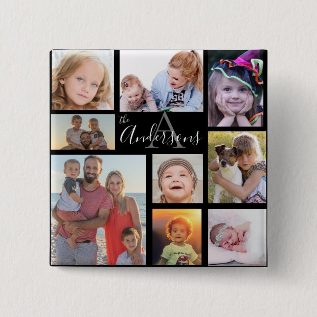 Monogram Family Eight Photo Customized   Button (Front)