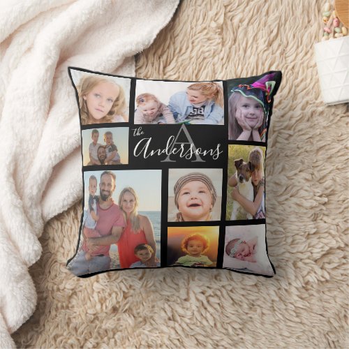 Monogram Family Eight Photo Customized  Throw Pillow