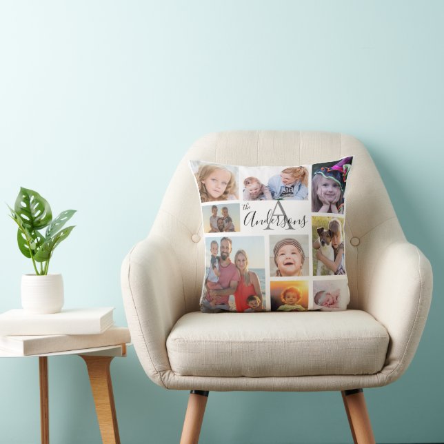 Monogram Family Eight Photo Customized  Throw Pillow (Chair)