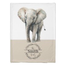 Monogram family Elephant watercolor duvet cover