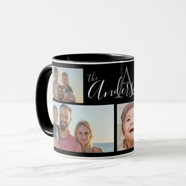 Monogram Family Four Photo Customized Kee Mug (Front Left)