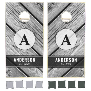 Monogram Family Gray Wood Personalized Cornhole Set
