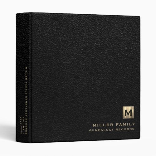 Monogram Family History Black Leather 3 Ring Binder