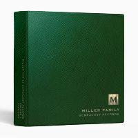 Monogram Family History Green Leather Book Binder