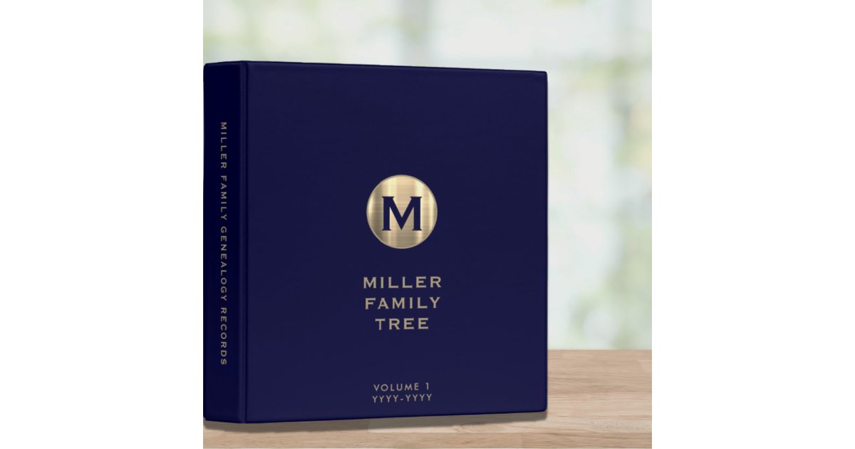 Monogram Family History Navy Blue Gold 3 Ring Binder | Zazzle