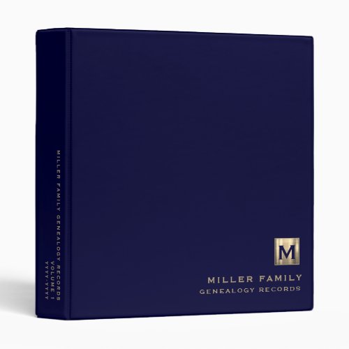 Monogram Family History Navy Gold 3 Ring Binder