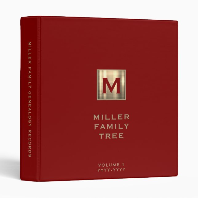 Monogram Family History Red Gold 3 Ring Binder (Front/Spine)