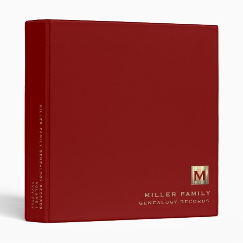 Monogram Family History Red Gold 3 Ring Binder