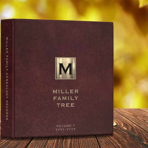 Monogram Family History Red Leather 3 Ring Binder