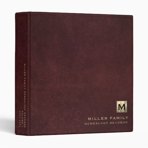 Monogram Family History Red Leather Book Binder
