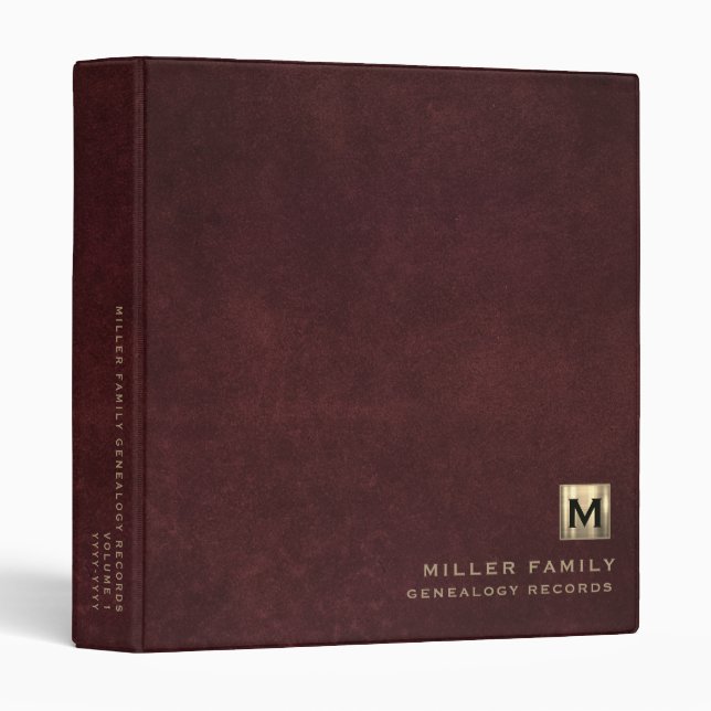 Monogram Family History Red Leather Book Binder (Front/Spine)