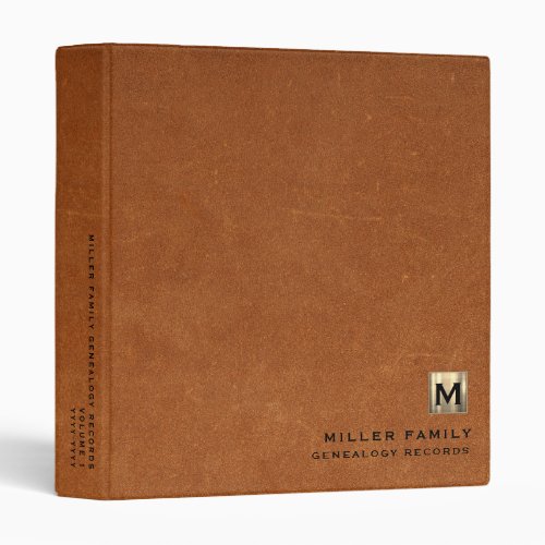 Monogram Family History Sable Leather Book Binder