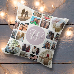 Monogram Family Memories 20 Photo Collage Throw Pillow