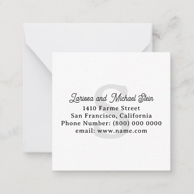 Monogram Family Name Address  Note Card (Front)