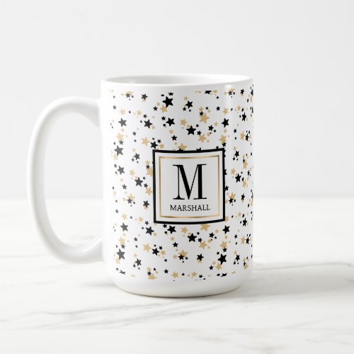 Monogram Family Name Black Gold Christmas Holiday Coffee Mug