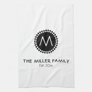 Monogram Family Name Black & White Medallion Kitchen Towel