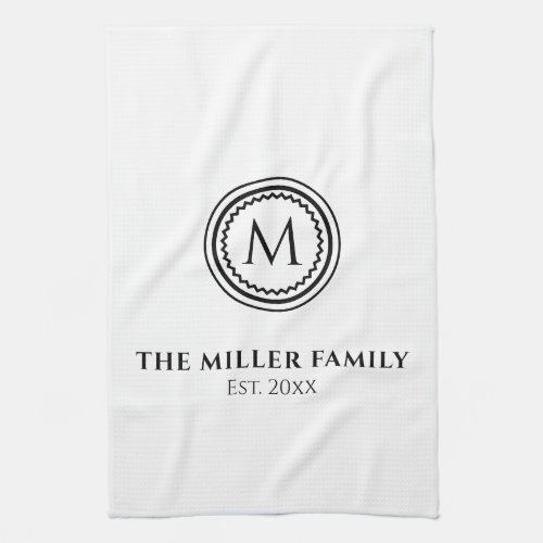 Monogram  Family Name  Black  White Medallion Kitchen Towel