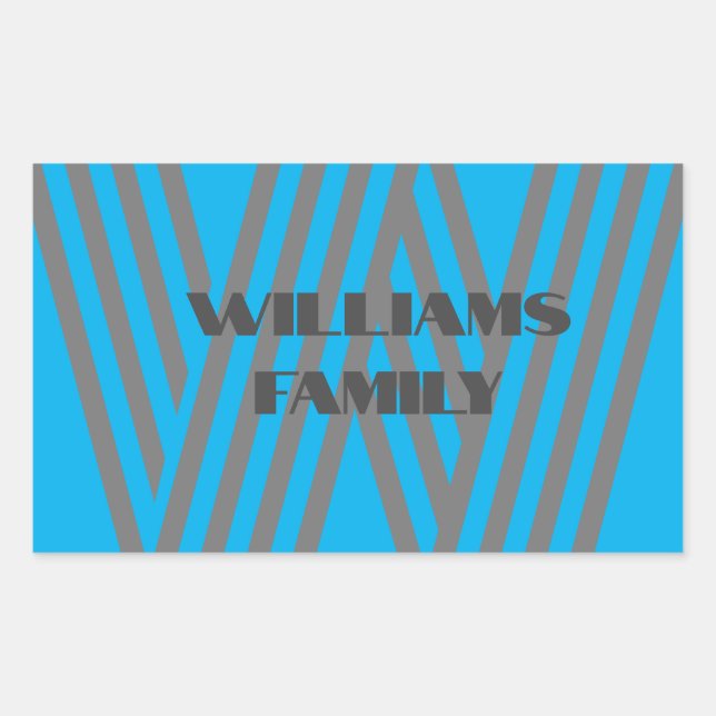 Monogram family name blue gray modern custom rectangular sticker (Front)