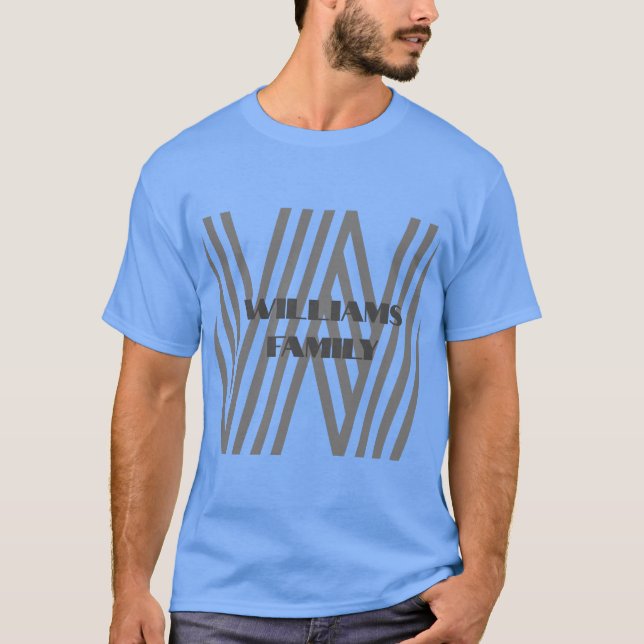 Monogram family name blue gray modern T-Shirt (Front)