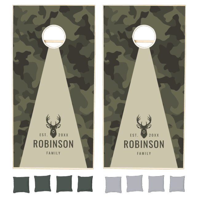 Monogram Family Name Camo Print Cornhole Set (Set)