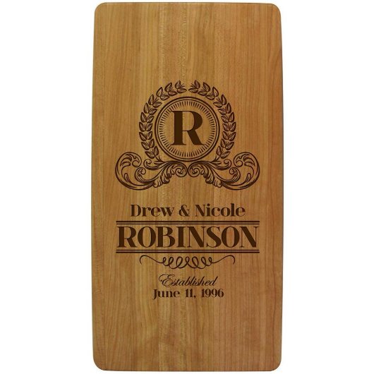 Monogram Family Name Cherry Wood Cutting Board (Full View)
