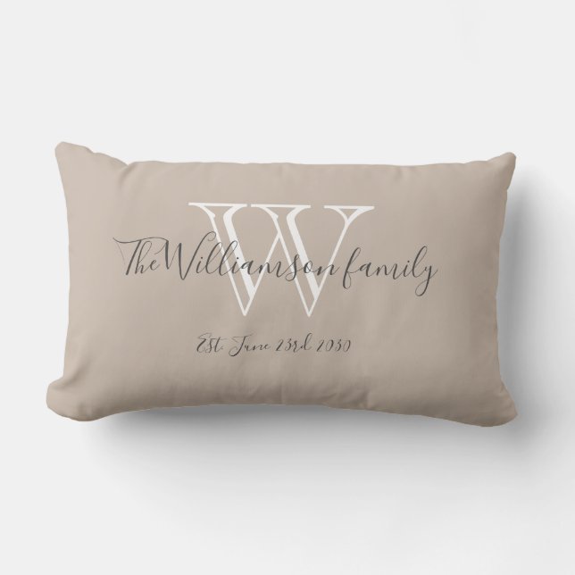 Monogram + Family Name Chic Script Keepsake Gift   Lumbar Pillow (Front)