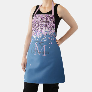Monogram Family Name Confetti on Blue       Apron