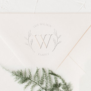 Monogram & Family Name Elegant Greenery Embosser
