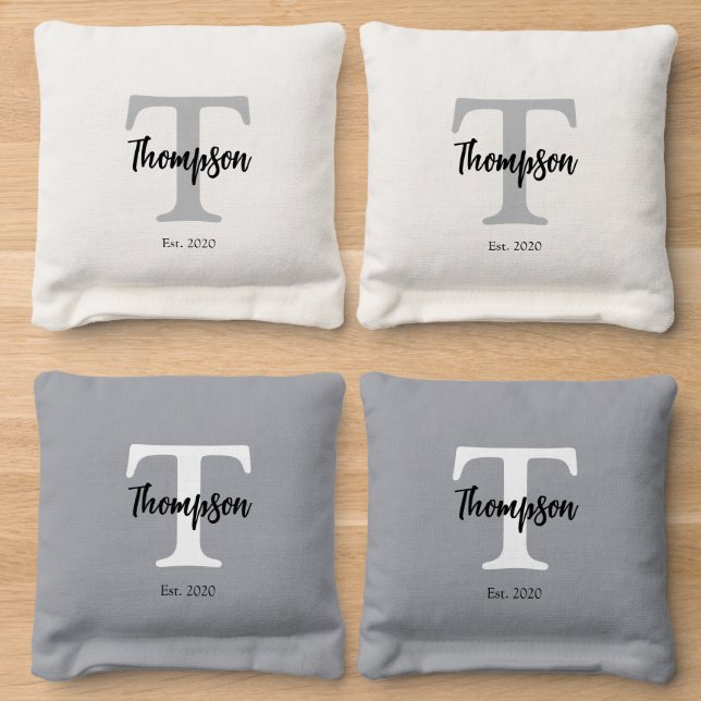 Monogram Family Name Established Date Cornhole Bag (Wood)