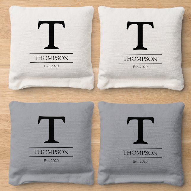 Monogram Family Name Established Date Cornhole Bags (Wood)