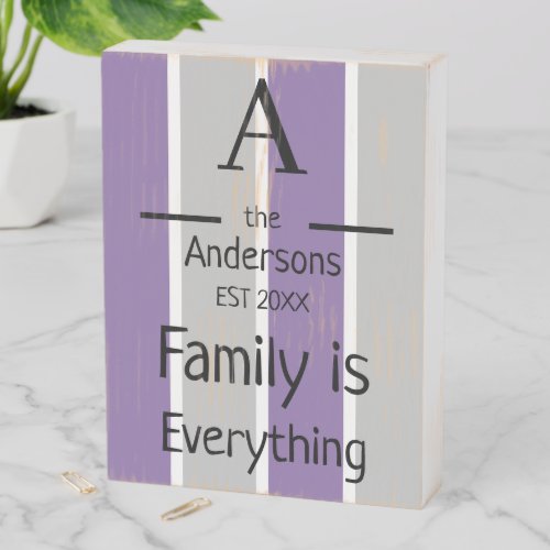 Monogram family name established purple and grey wooden box sign