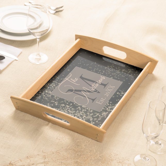Monogram Family Name Gold Confetti       Serving Tray (Front)