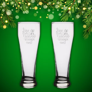 Monogram Family Name Have Sweet Christmas Etched Pilsner Glass