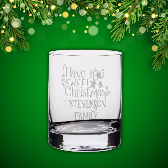 Monogram Family Name Have Sweet Christmas Etched  Rocks Glass (Creator Uploaded)