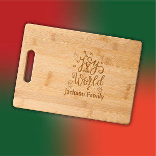 Monogram Family Name Joy to the World Engraved Cutting Board