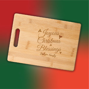 Monogram Family Name Joyous Christmas Blessings   Engraved Cutting Board