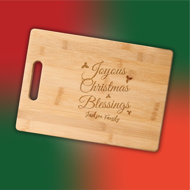 Monogram Family Name Joyous Christmas Blessings | Engraved Cutting Board (Creator Uploaded)