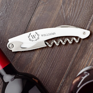 Monogram Family Name Laurel Crest Waiter's Corkscrew