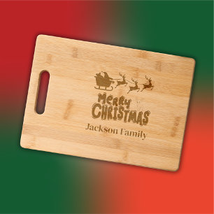 Monogram Family Name Merry Christmas Engraved Cutting Board