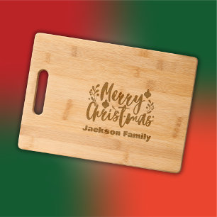 Monogram Family Name Merry Christmas Engraved Cutting Board