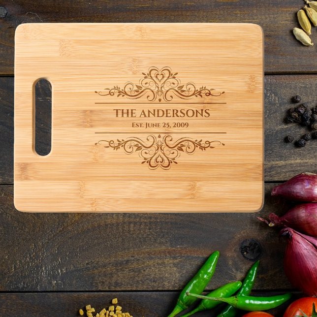 Monogram Family Name Ornate Anniversary gift Engraved Cutting Board (Creator Uploaded)