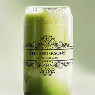 Monogram Family Name Ornate Date Can Glass