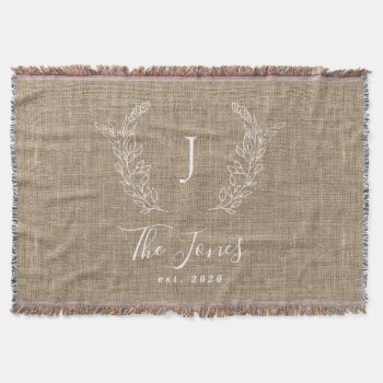 Monogram Family Name Personalized Rustic Jute Throw Blanket by invitations_kits at Zazzle