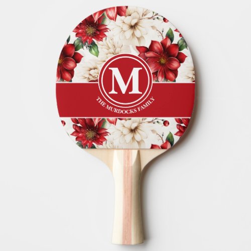 Monogram Family Name Red Green Floral Red Pattern  Ping Pong Paddle