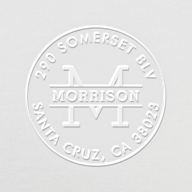 Monogram & Family Name Round Return Address Embosser (Design)