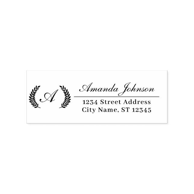 Monogram Family Name RSVP Adress Laurel Wreath Rubber Stamp (Imprint)