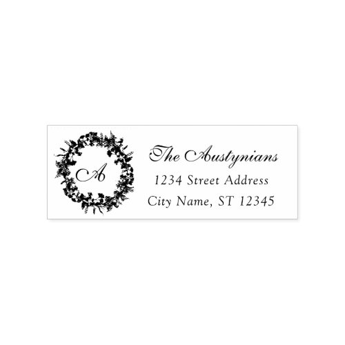 Monogram Family Name RSVP Rustic Floral Wreath VIP Rubber Stamp