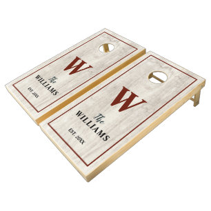 Monogram Family Name Rustic Wood Style Cornhole Set