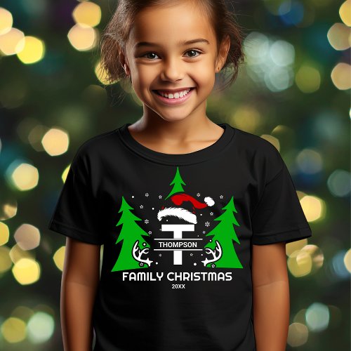 Monogram Family Name Santa Hat Year Christmas T_Shirt