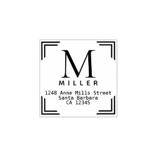 monogram family name square return address rubber stamp